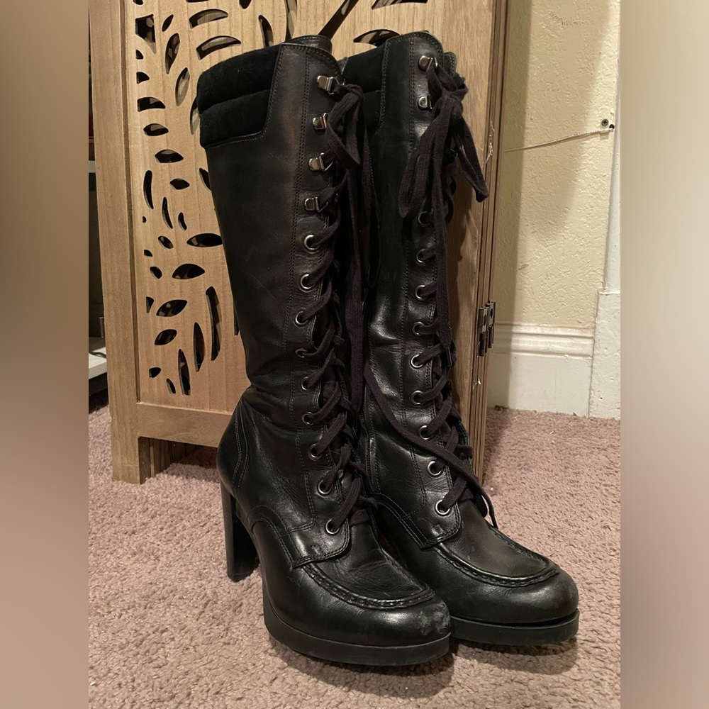 Nike x Cole Haan Leather Lace Up Boots, Zipper, Black, Size 8